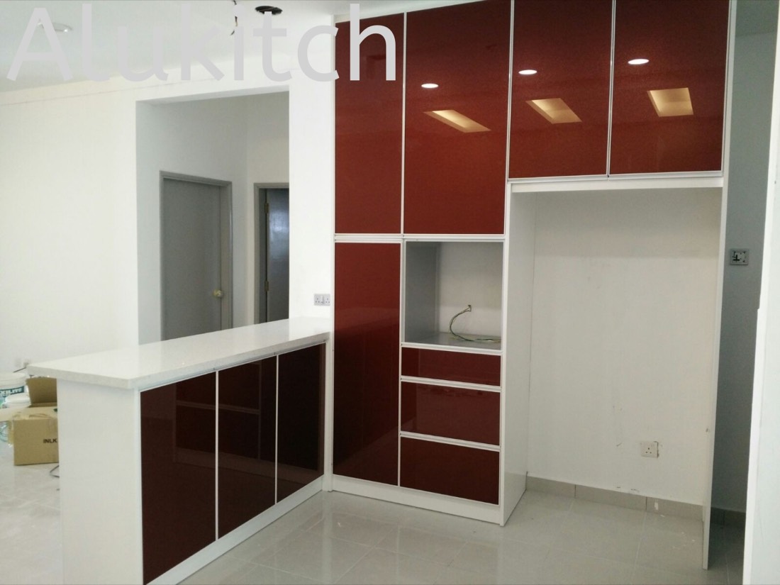 Framed Red Glass With Quartz Stone Table Top