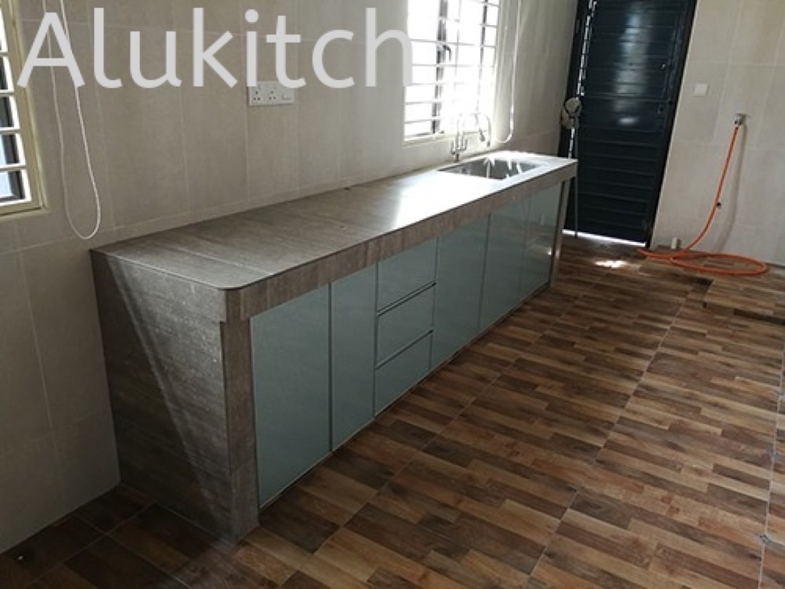 Framed White Glass With Concrete Table Top