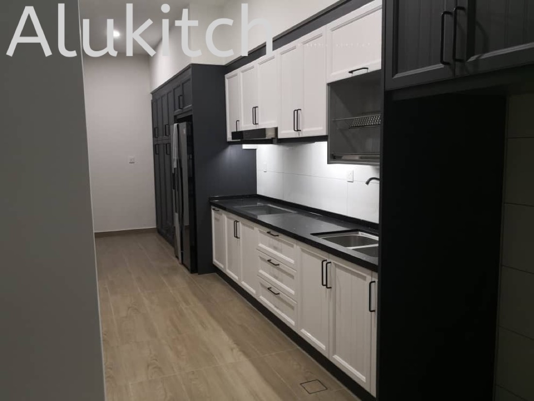 Glossy Pure White and Matte Dark Grey with Quartz Stone Table Top (design 1)