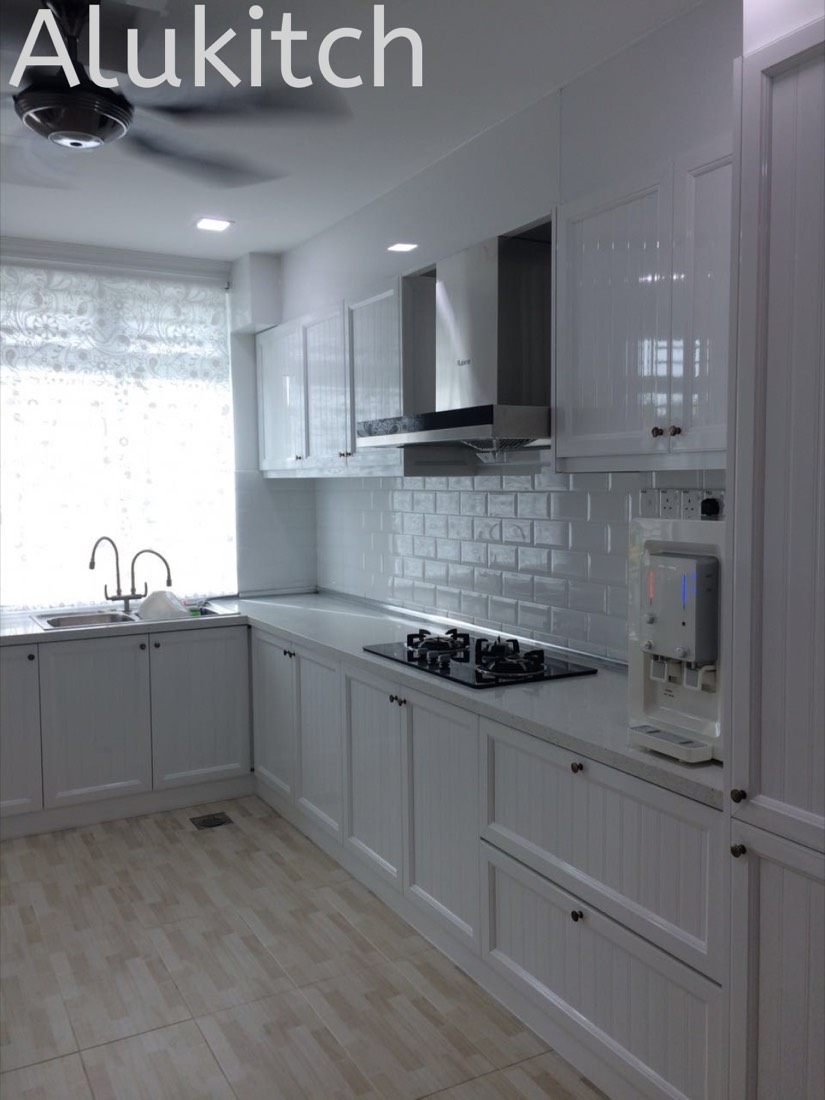 Glossy Pure White with Quartz Stone Table Top (design 1)