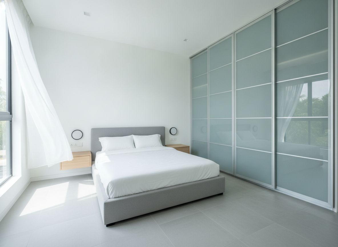 Built-in wardrobe with sliding doors in a bedroom